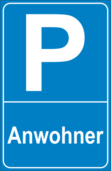 Parkplatzschild Blau P Anwohner